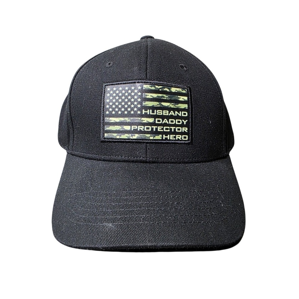 New USA American Flag Cotton Black Baseball Hat Cap Husband Daddy Protector Hero